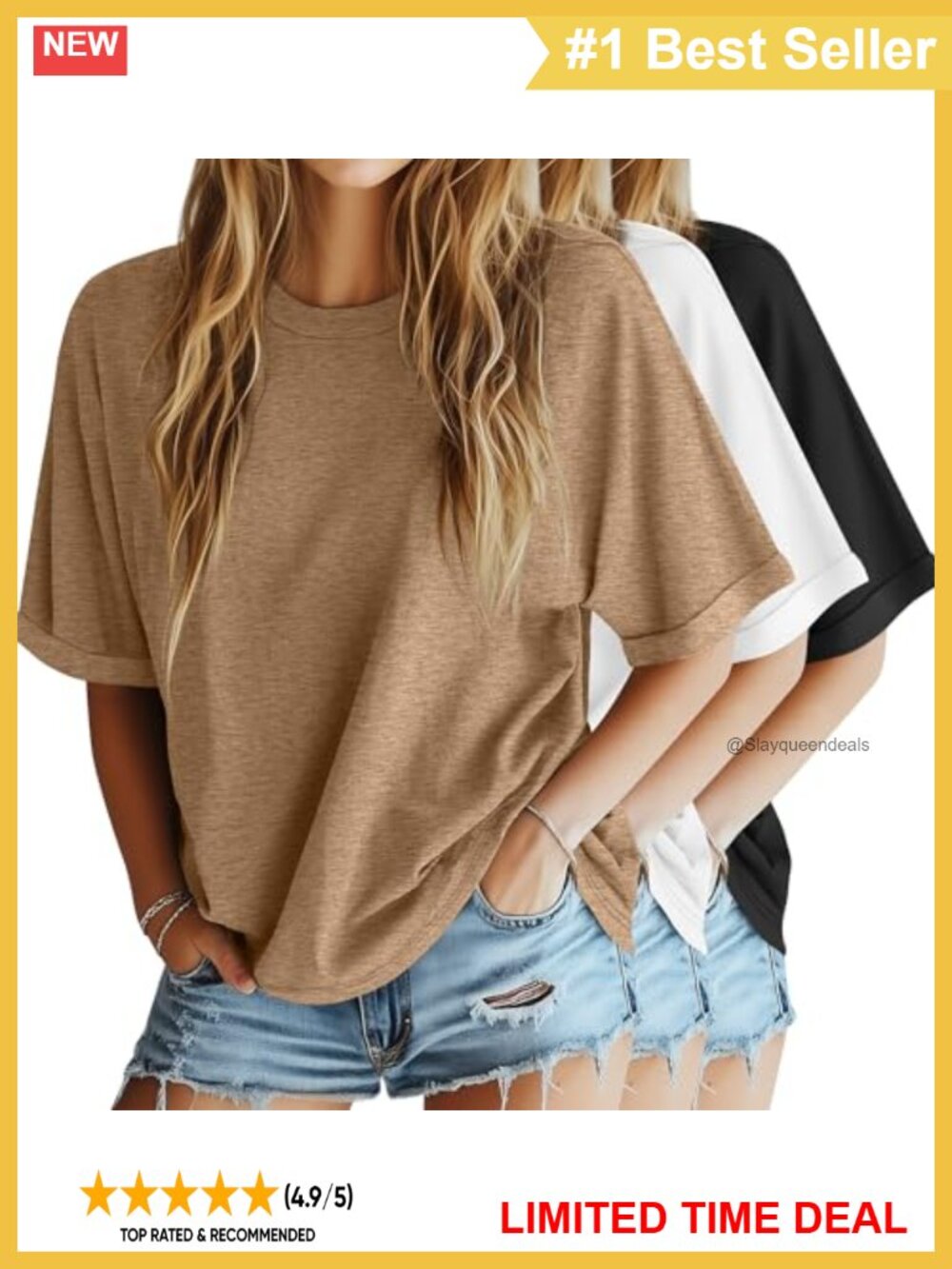 Oversized T Shirts Women 3 Pack Dolman Sleeve Boxy Tees Soft Stretch Casual